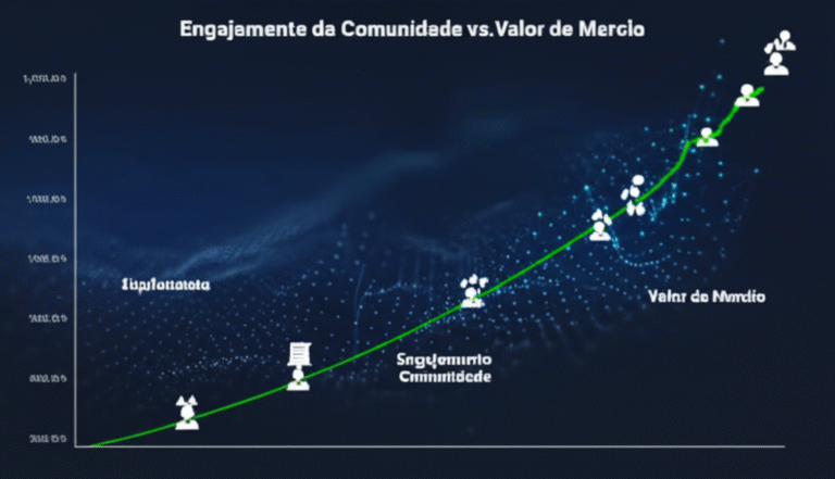 Engajamento Impulsiona o Valor da Criptomoeda Gráfico mostrando o crescimento do valor de uma criptomoeda em relação ao engajamento da comunidade