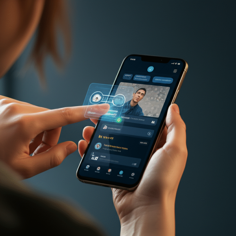 Pessoa usando smartphone com aplicativo de token de fã