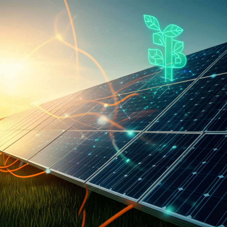 Painéis solares gerando energia para uma rede blockchain.