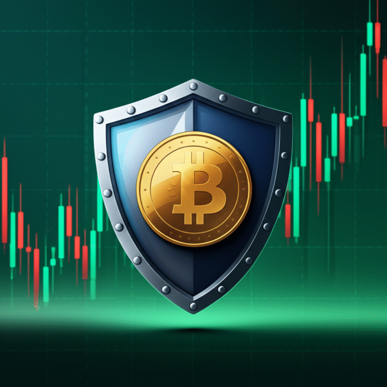 Protegendo Investimentos do Efeito Halo Um escudo protegendo um gráfico de criptomoeda contra influências externas.