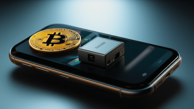 Mão segurando uma carteira de criptomoedas não custodial.