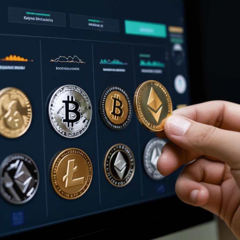 Estratégias de Investimento Cripto Mãos segurando um gráfico de investimento com diferentes criptomoedas