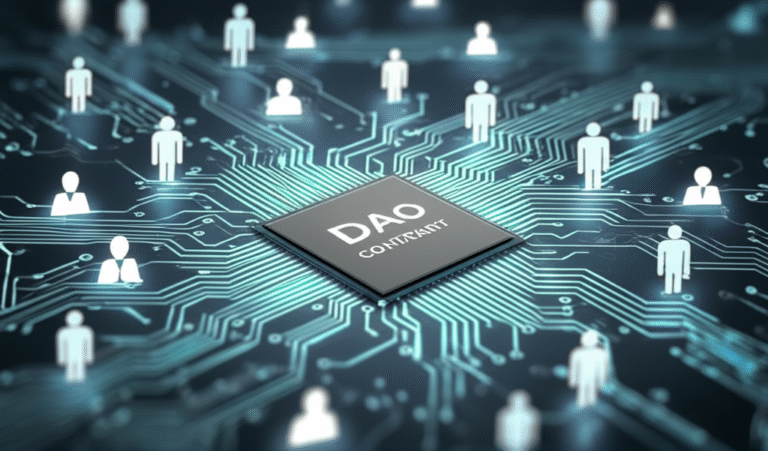 Ilustração de uma Organização Autônoma Descentralizada (DAO)
