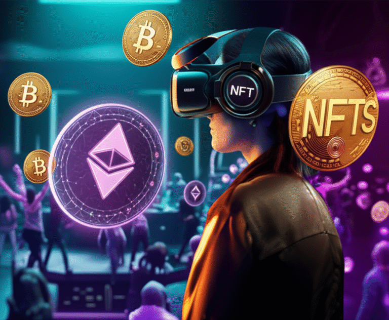Pessoa aproveitando um show virtual no metaverso com criptomoedas