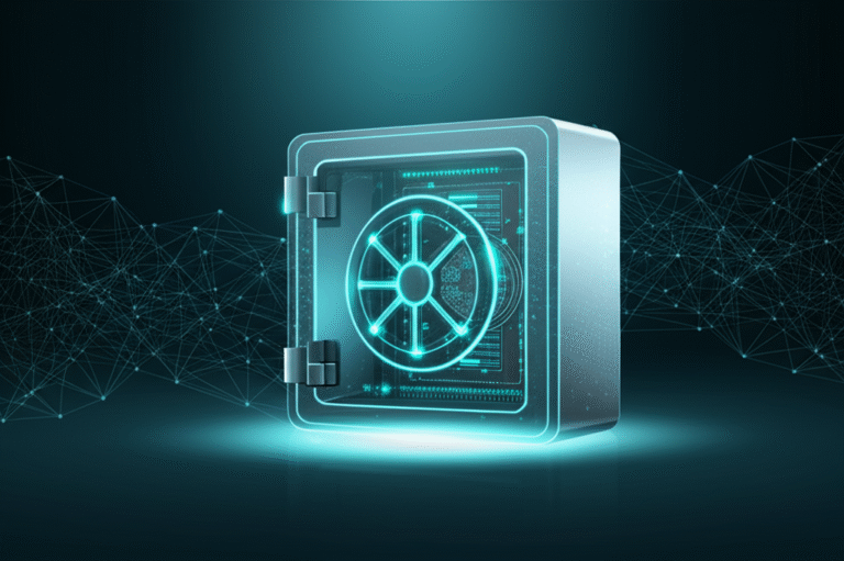 Cofre digital com informações pessoais protegidas por criptografia