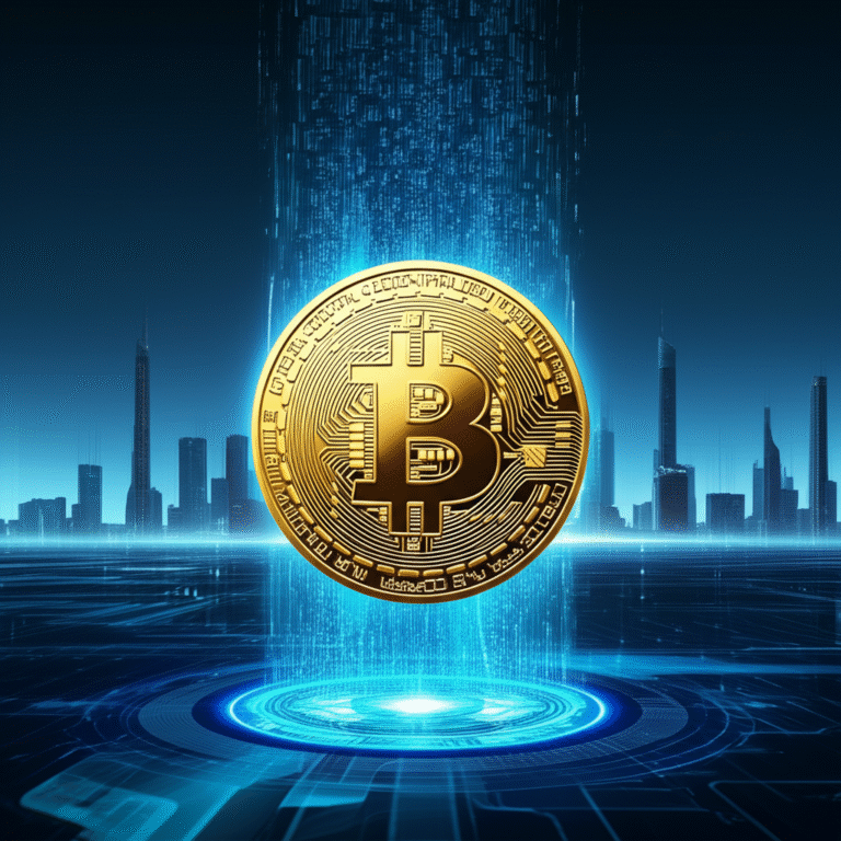 Moeda digital voando em direção ao futuro com um rastro de luz