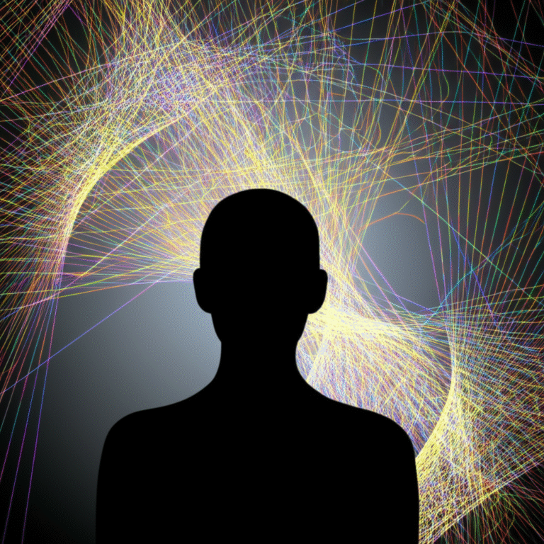 Silhueta humana conectada a uma rede digital complexa