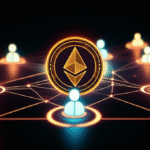 Pessoas conectadas em rede digital com símbolo de criptomoeda no centro